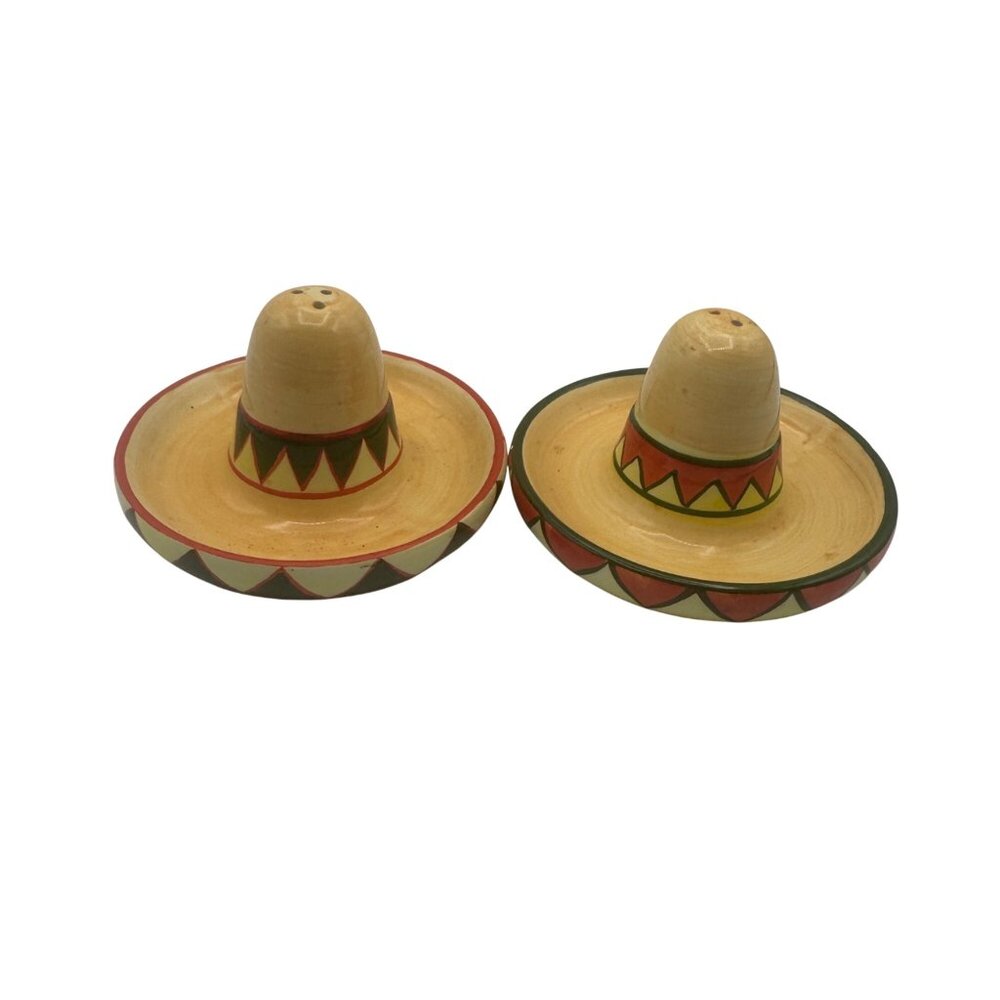 Hand-Painted Ceramic Sombrero Salt & Pepper Shakers Set Decorative Collectible